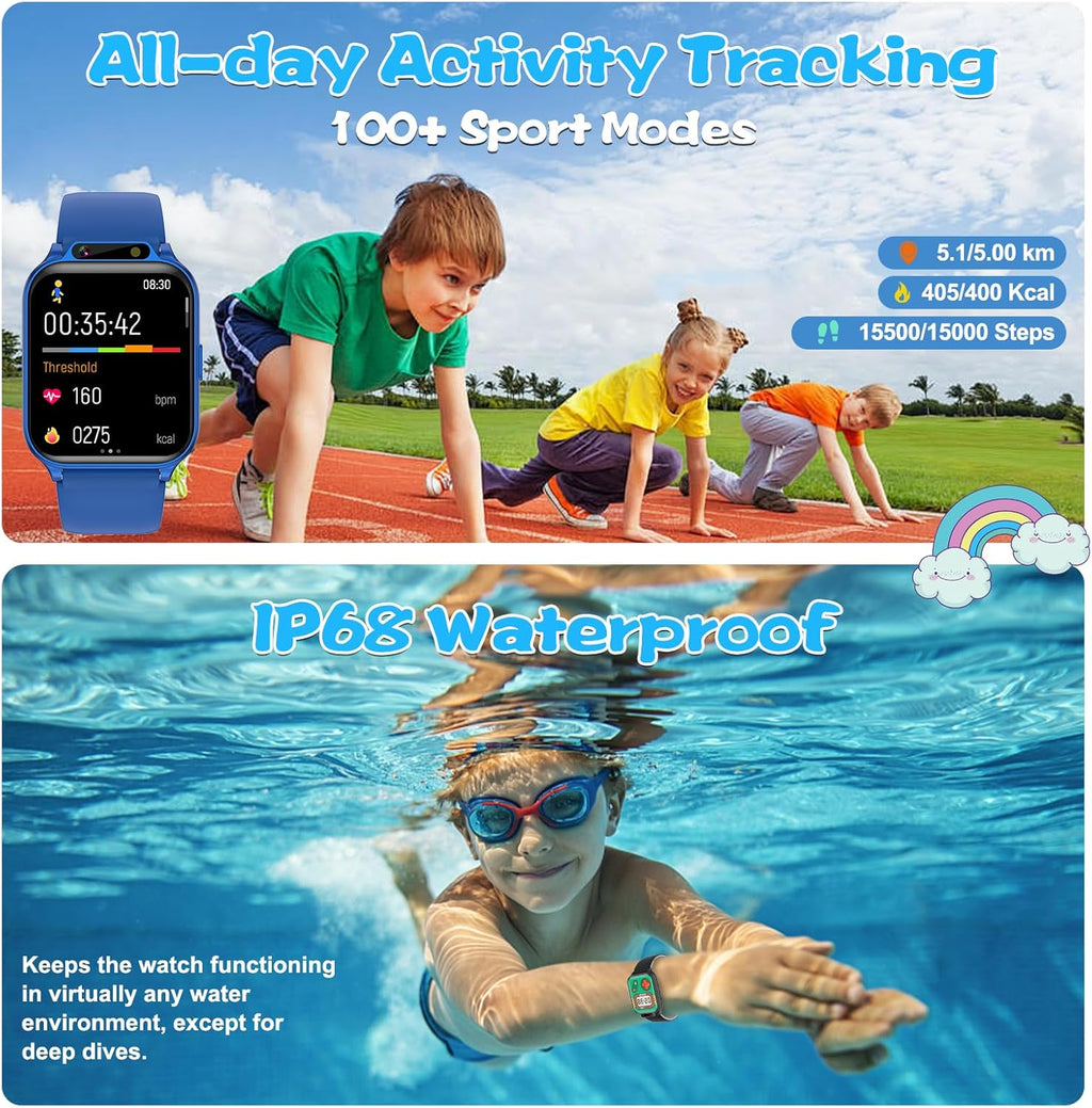 Smart Watch for Kids, 1.85" Fitness Tracker with Heart Rate, Sleep Monitor, IP68 Waterproof Smartwatches with Video Music, Pedometer, Game, NO APP/Phone, Gift for Boys Girls. (Classic, Pink)