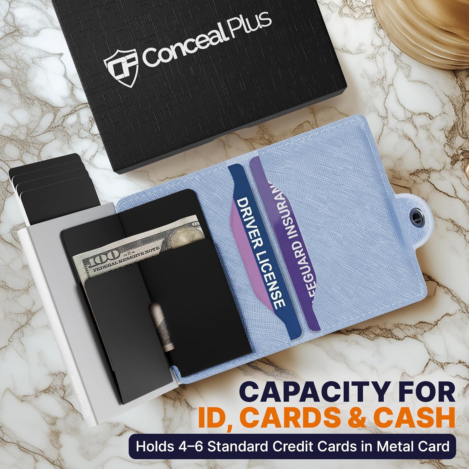 Conceal Plus Small RFID Wallet for Women, Slim Compact RFID Blocking Credit Card Holder Womens Wallet, Smart Pop Up Minimalist Card Case, Holds 4-6 Standard Cards Plus Cash & ID, Compact Travel Wallet