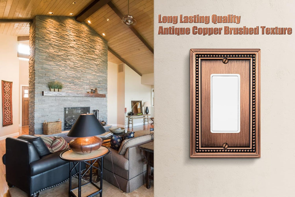 Henne Bery Sunken Pearls Heavy Duty Decorative Wall Plate Switch Plate Outlet Cover (Single Decorator, 3 Pack, Antique Copper)