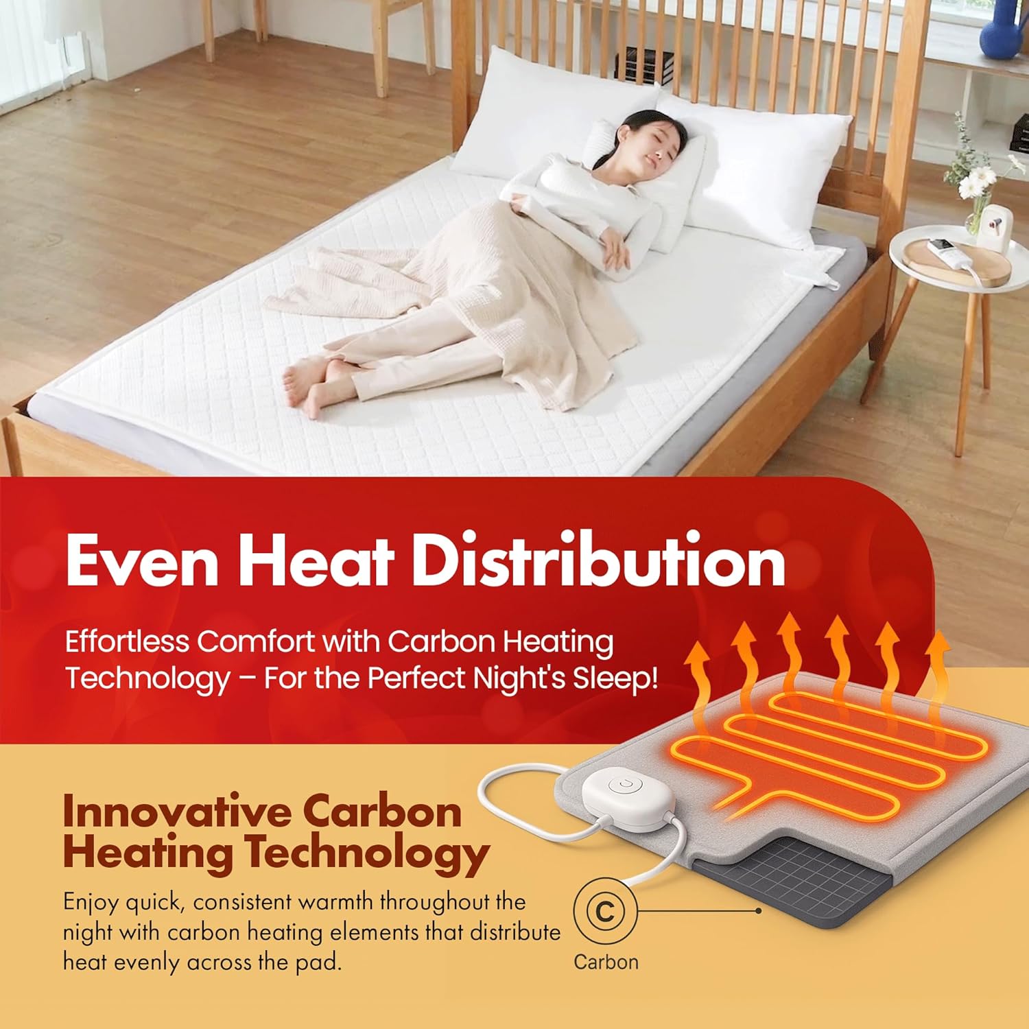 GML Premium Tencel Triple-Layer Heated Mattress Pad, Machine Washable, 15-Hour Auto Shut-Off, 5 Heat Settings, Timer, Smart Controller, Electric Mattress Pad & Bed Warmer - Queen Size, 71x55