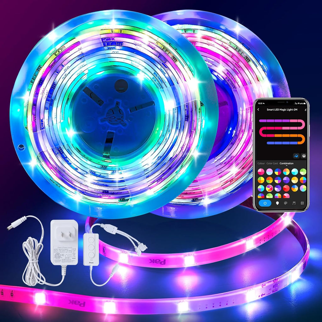 Pak LED Strip Lights 104ft(2x52ft), RGBIC Color Changing Smart Lights with App, Remote & Voice Control, Music Sync, 64 Scenes, Flexible, DIY Cuttable, Easy Installation for Bedroom, TV, Gaming, Party