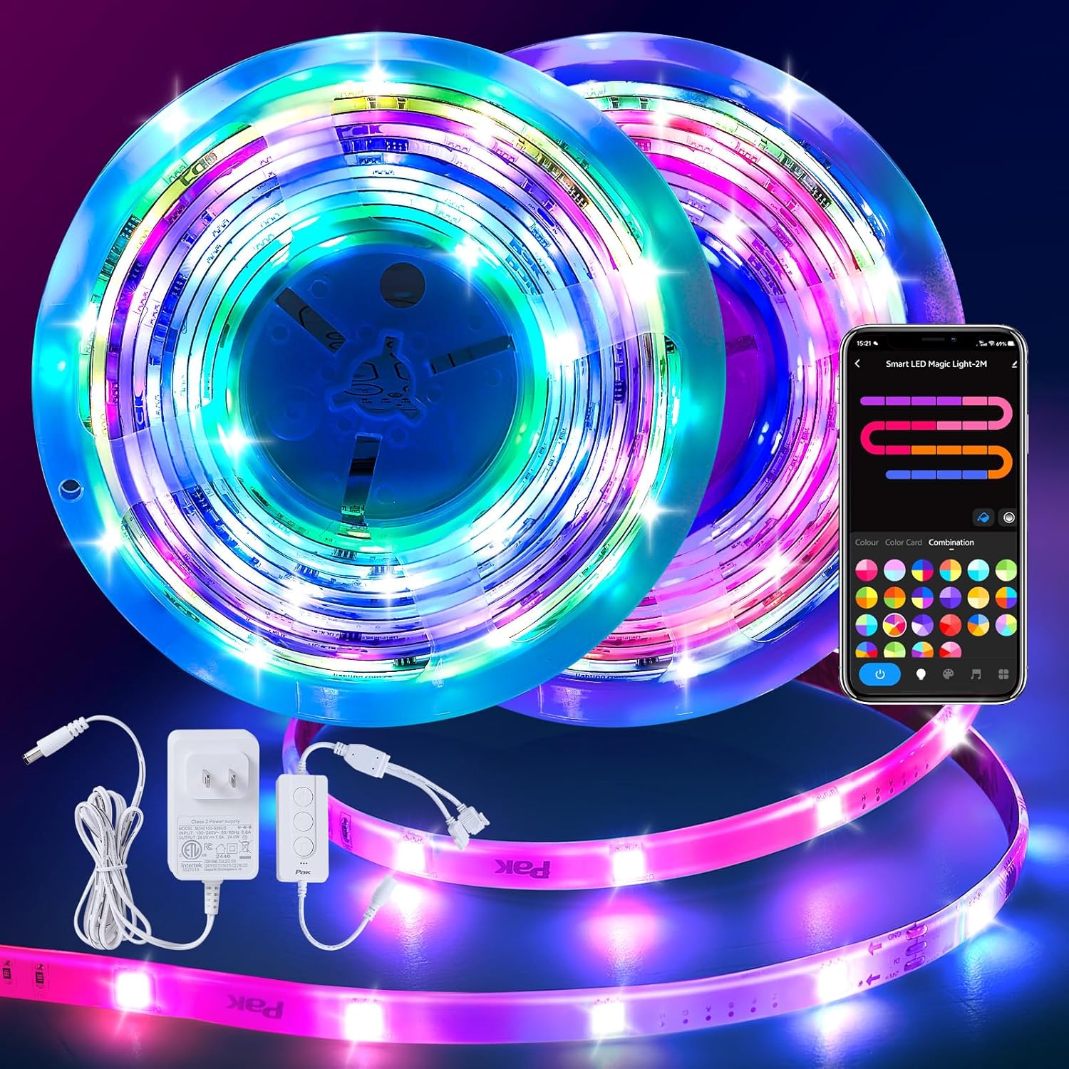 Pak LED Strip Lights 104ft(2x52ft), RGBIC Color Changing Smart Lights with App, Remote & Voice Control, Music Sync, 64 Scenes, Flexible, DIY Cuttable, Easy Installation for Bedroom, TV, Gaming, Party