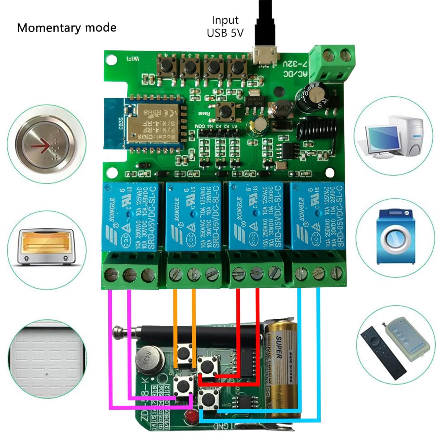 Jane Eyre WiFi Relay Module 4 Channel Smart Switch Momentary/Self-Locking/Lock Switching for Tuya/Smart Life APP,DIY Garage Door, Compatible with Alexa and Google Assistant