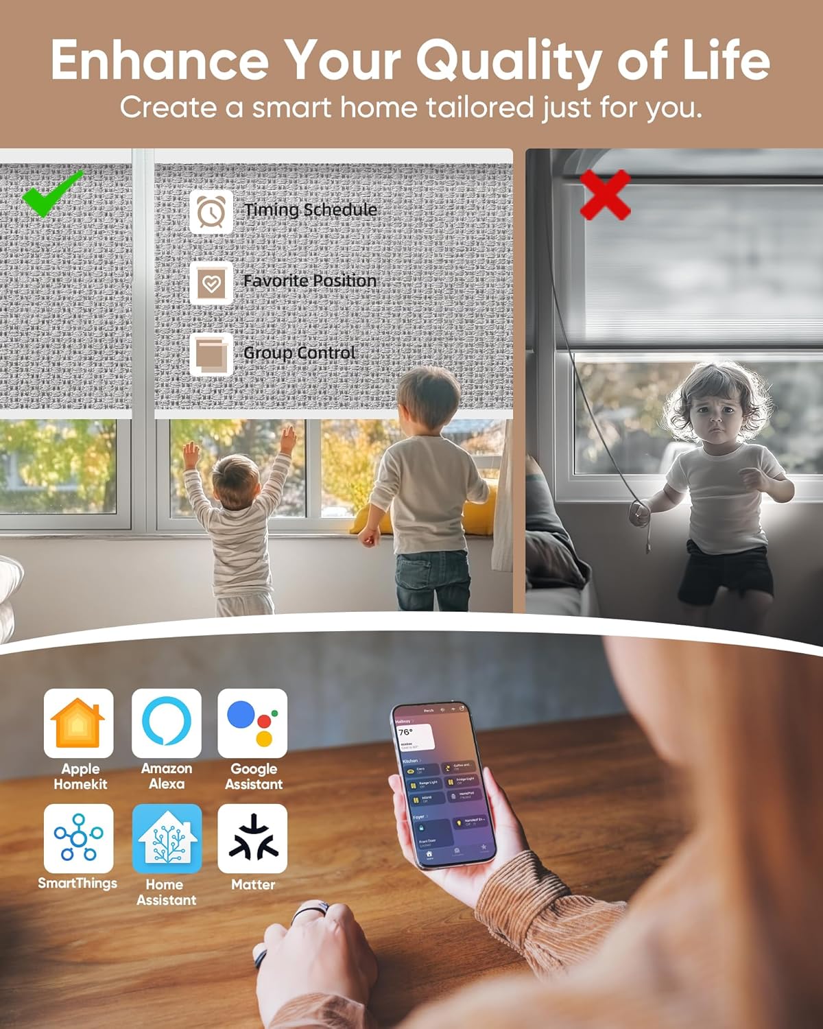 Kincmo Motorized Blinds with Remote,100% Blackout Motorized Roller Shades Work with Apple Homekit,Alexa,Google, Custom Electric Blinds with App,Voice Control (Groove Grey)