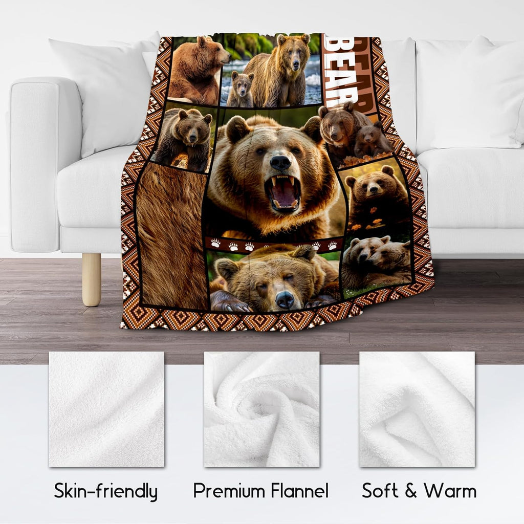 Blankets for Dad, Bear Blanket Gifts for Men Boys Adults, 60"x80" Forest Animal Throw Gift for Hunters - Soft, Fuzzy & Cozy Flannel Throws Wildlife Country Decor