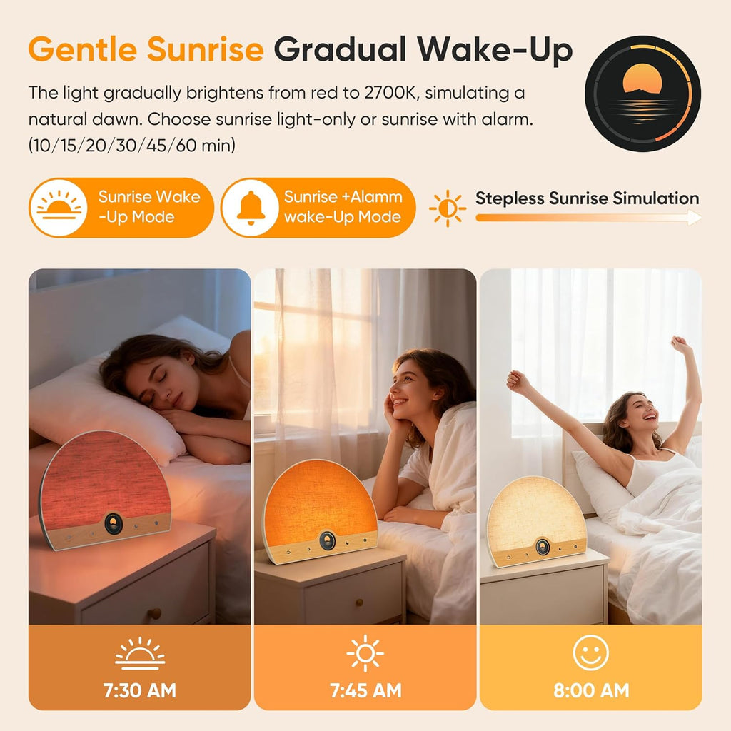 Light Therapy Lamp and Sunrise Alarm Clock 2-in-1, 10000 Lux Happy Therapy Light with Wake Up Alarm Clock, 3 Color Temperature and 5 Brightness Level