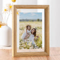 Axeman 6x8 Floating Picture Frame - Solid Oak Wood Picture Frame, Double Tempered Glass Photo Frame 2x3 4x6 5x7 6''x8'' Wood Frame, Wall Mount Or Tabletop Standing, Natural