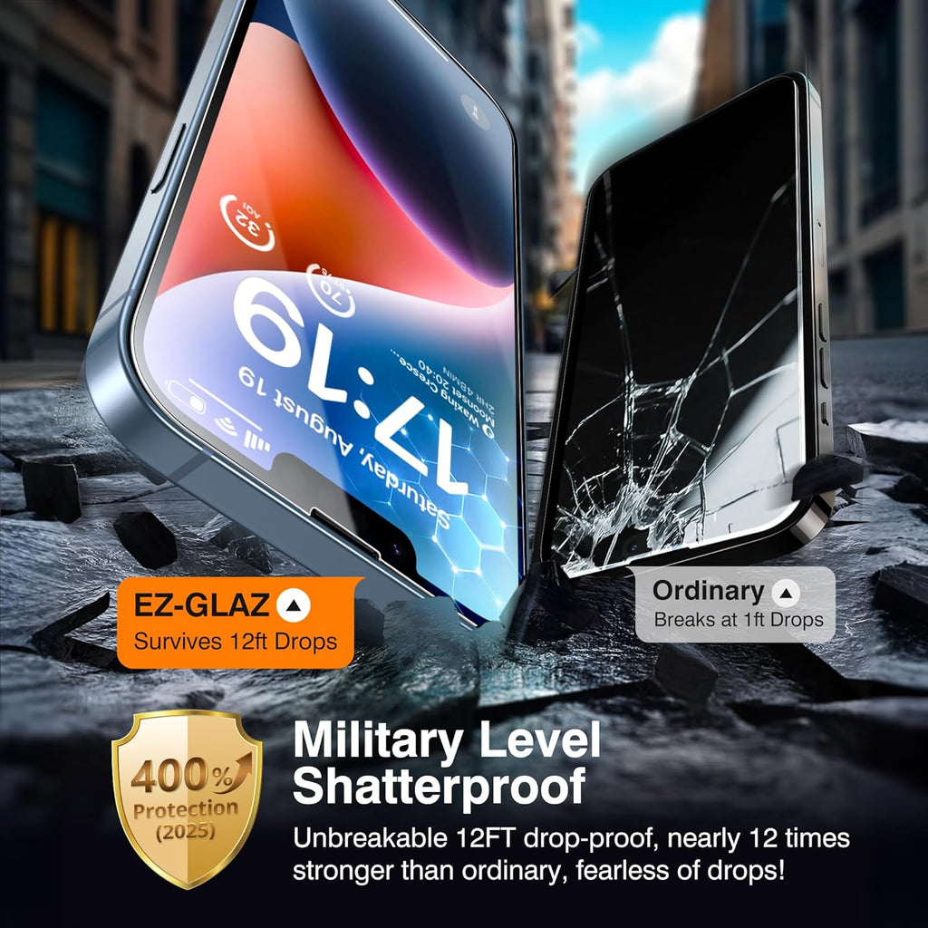 EZ-GLAZ- 4 Pack for iPhone 14 Screen Protector [6.1"] With 2 Pack Camera Lens Protector, 9H+ Hardness 12FT Military Grade Shatterproof Scratch Resistant Durable Tempered Glass Film with Flawless Fit Kit, HD Clear