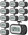 Frienda 12 Pack Black Digital Fridge Thermometer Waterproof Refrigerator and Freezer Room Max/min Record Function LCD Screen Refrigerator Thermometer with Hook and Magnetic Back for Home