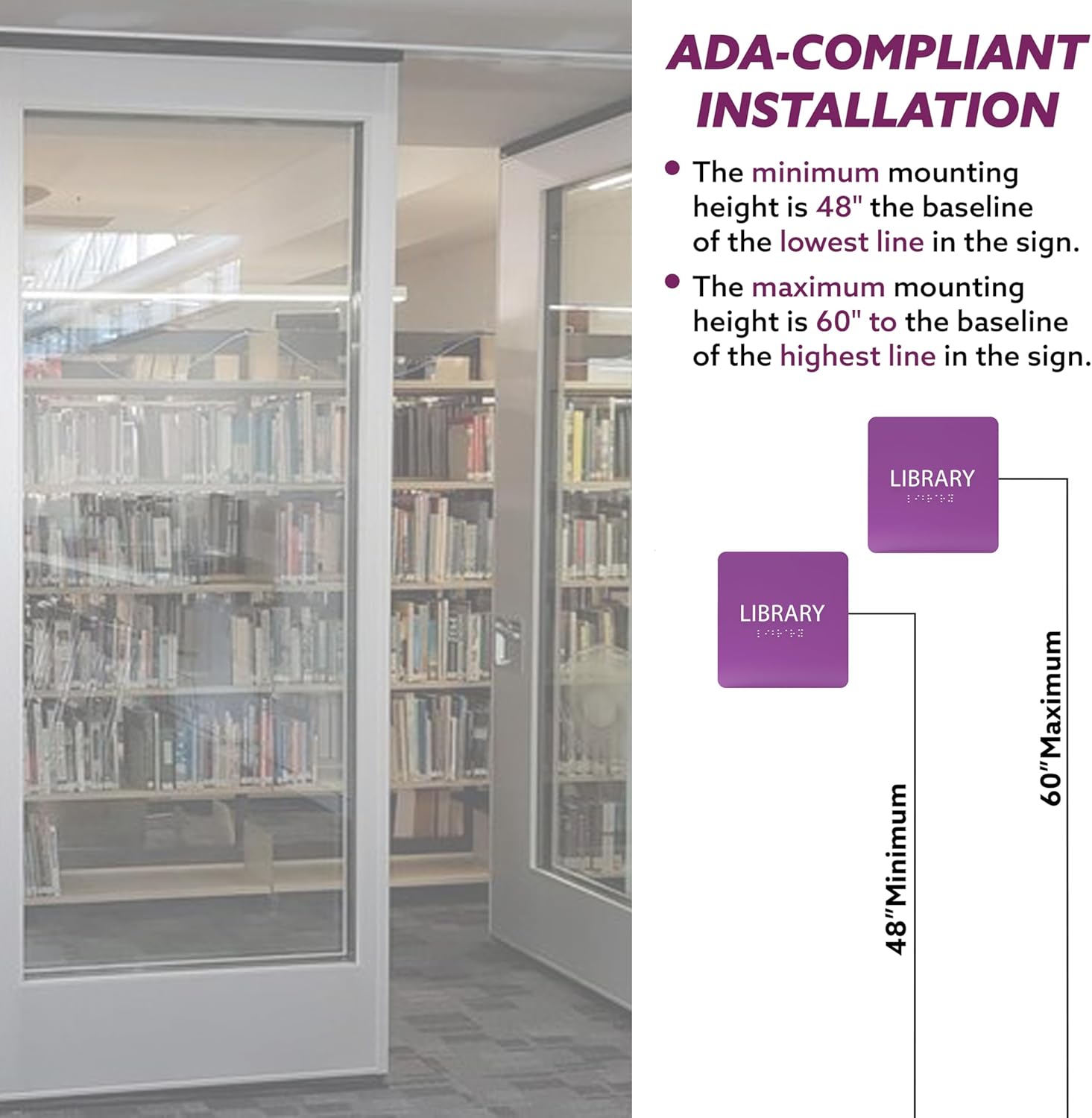 6" X6" Library Sign - ADA Compliant Tactile Graphics Grade 2 Braille Text Acrylic Wall Sign - Quiet zone, Information Convey, Group Study Room Door Signs for Office, School, Home