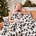 Cow Print Heated Electric Blanket Twin,62X84 Brown Heating Blanket with 10 Heats Levels & 8 Hours Auto Off,Cute Cow Decor Fleece Sherpa Blankets Warmer Gifts for Women Couch Office,Washable