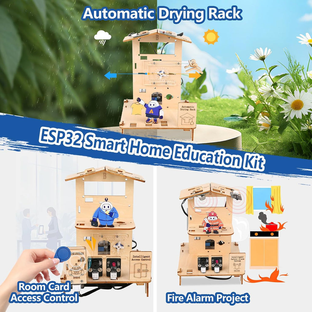5-in-1 ESP32 STEM Kits for Kids Age 8-12, Wooden 3D Puzzle Toys Smart Home School Educational Science Building Kit for Students, Engineering Model Kits Birthday Gift Craft for Teen Boys Girls