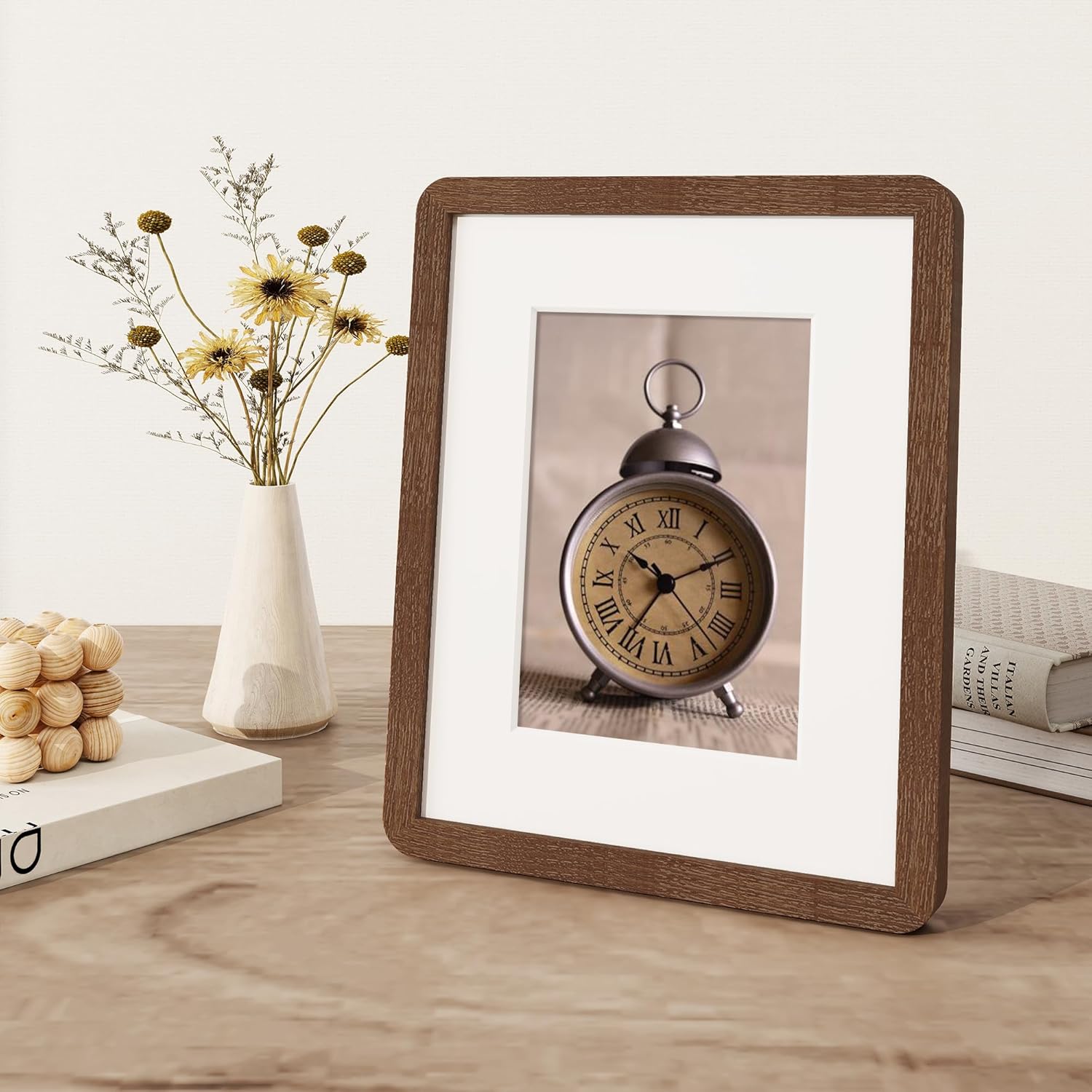 8x10 Picture Frame, Rustic 8 by 10 Photo Frame for Wall & Tabletop Display - Solid Oak Wood & Tempered Glass, 8x10 Picture Frame Matted to 5x7, Wood Collage Frames for Home, Walnut Color, 1 Pack
