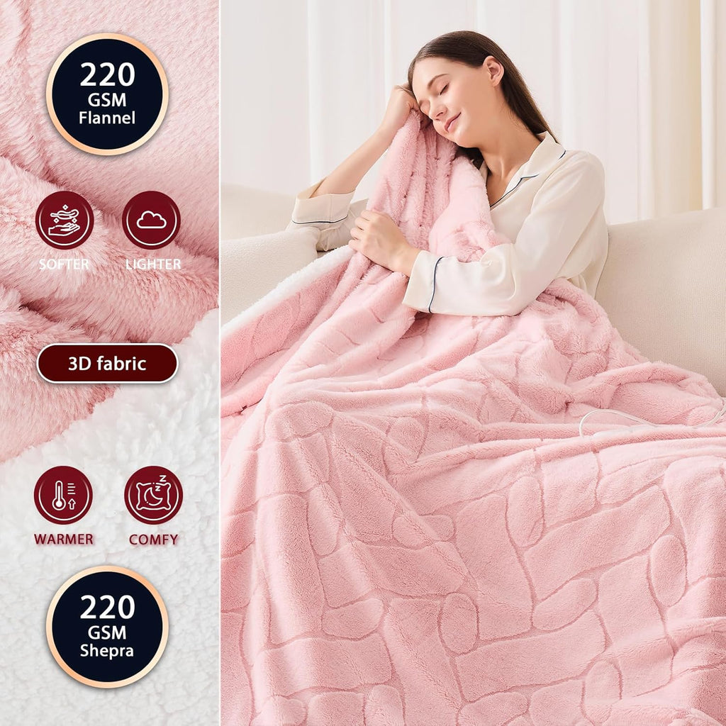 Heated Electric Blanket- Electric Throw Blanket 84"x90" for Bed- Heated Blanket with 5 Heating Levels& 4 Hours Auto Off for Couch Home Office - Soft Faux Fur Heating Blanket for Full Body(Pink)