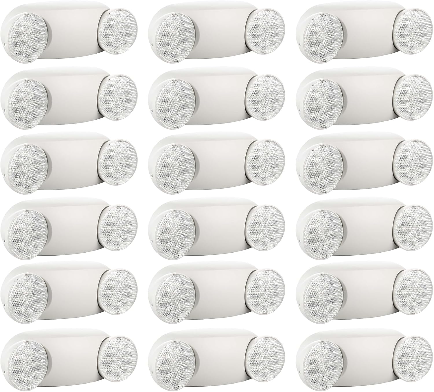 SPECTSUN 18 Pack White LED Emergency Lights with Battery Backup-UL Listed Two Head Adjustable Emergency Lighting Fixtures - 120-277V AC-Exit Sign Lights (18 Packs-U5)