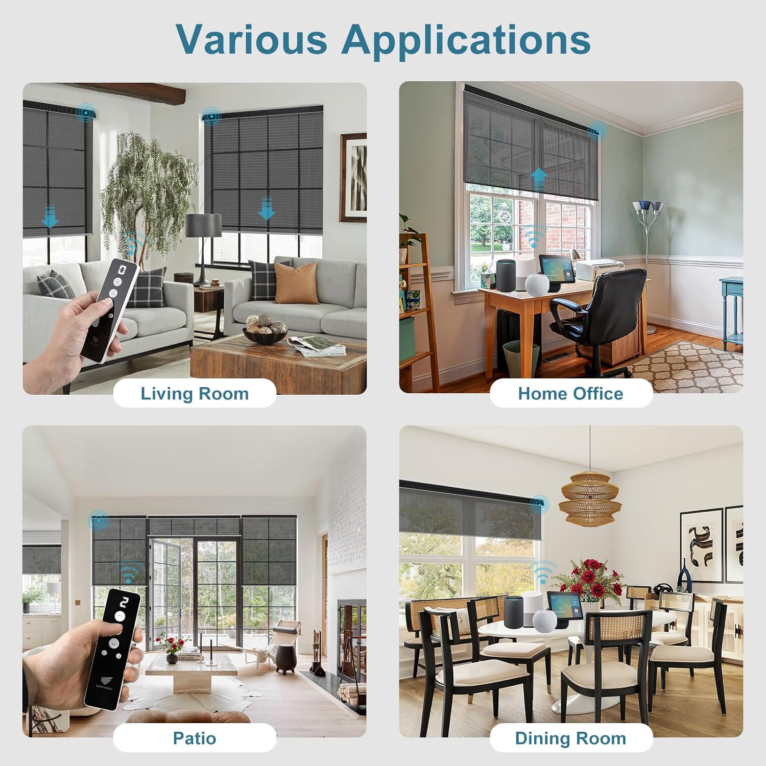 SmartWings Motorized Roller Shades 5% Openness Work with Homekit, Alexa SmartThings Google, Zigbee Motor Smart Blinds for Windows, Cordless Remote Window Shades, Rechargeable, Customized, Black