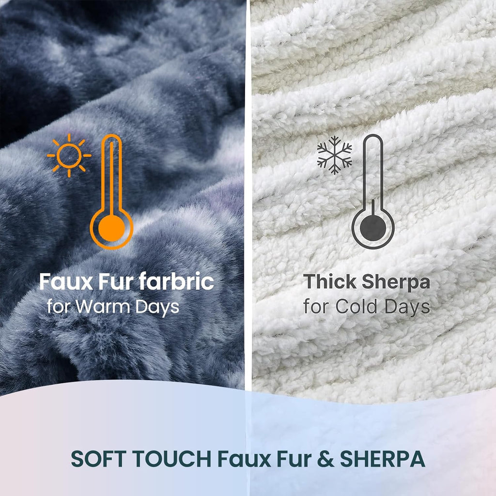 Electric Heated Throw Blanket 50"x60",Luxury Blue Faux Rabbit Fur Electric Blanket,Fast Heating Soft Fluffy Thick Electric Blanket with 6 Heating Levels & 12H Auto Off