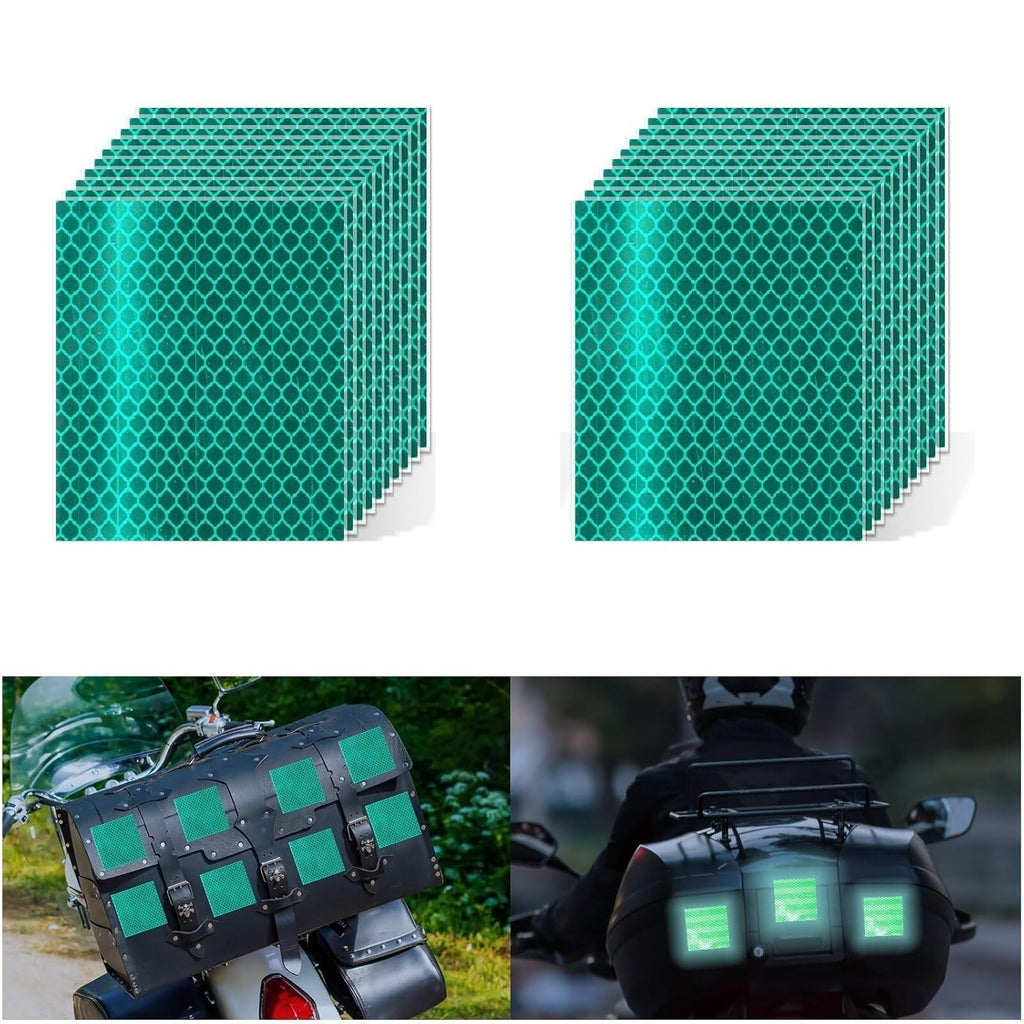 Non Fading Green Reflective Stickers 4 inch X 4 inch, Outdoor Waterproof High Visibility Warning Safety Adhesive Reflector Tape (20 Pcs)