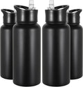 VEGOND 32 oz Insulated Water Bottle Bulk Stainless Steel Metal Water Bottles with Leak Proof Straw Lid & Spout Lid, Wide Mouth Double Walled Vacuum Travel Sports Bottle, Black 4 Pack
