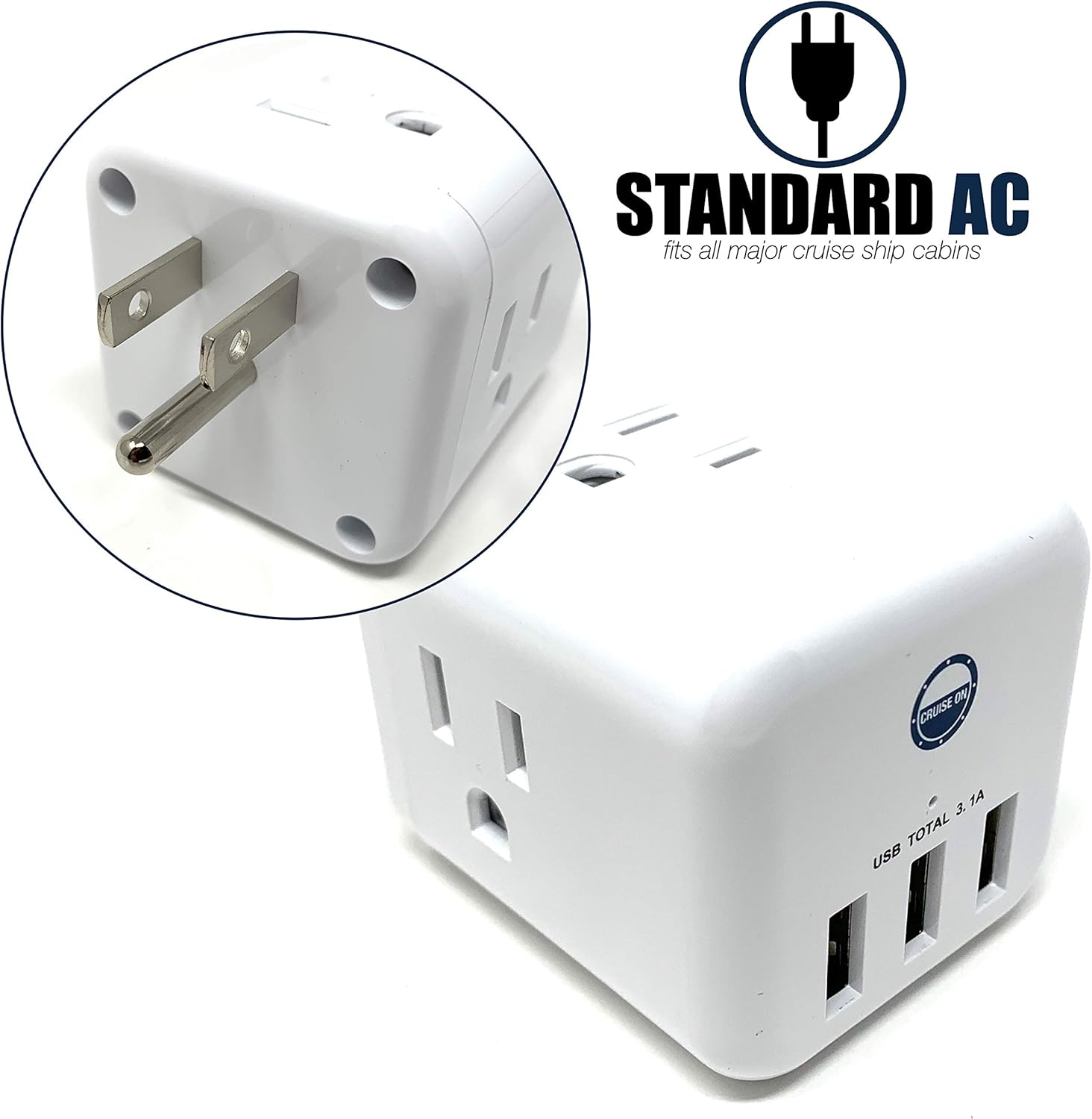 Cruise Approved Power Strip Non Surge Protector for Cruise Ship Multi Plug, 6 Outlets, 3 USB & 3 AC Outlet for Carnival, Celebrity, Princess, Norwegian & Major Lines in 2025 & 2026