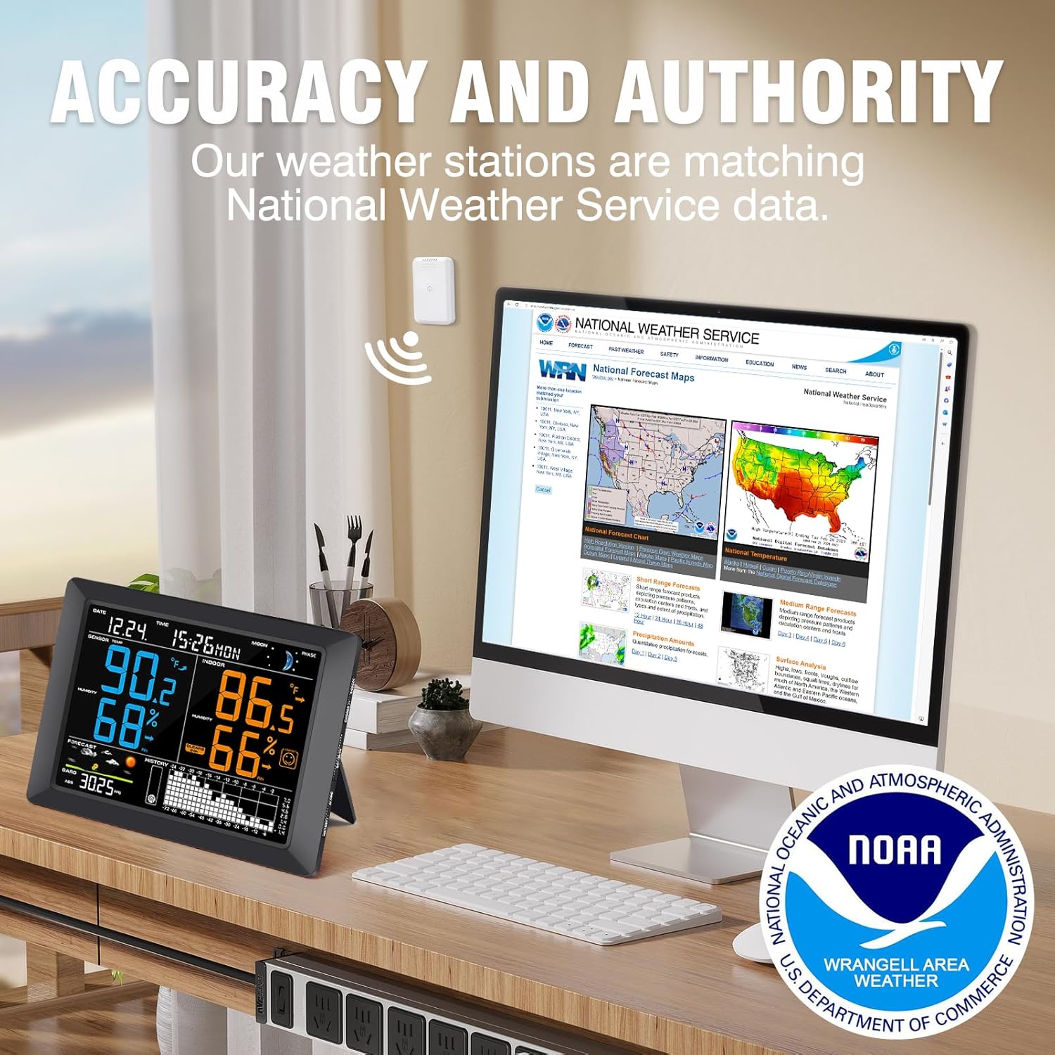 Sainlogic Wireless Weather Station with Atomic Clock, 8.3" Large Easy to Read Screen & Indoor Outdoor Sensor for Temperature, Humidity, Weather Forecast & Alarm(No WiFi)