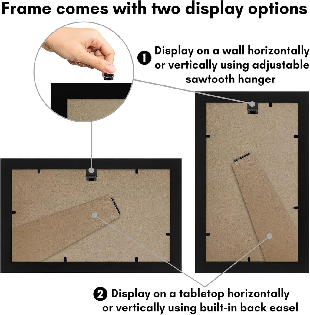 Americanflat 5x9 Picture Frame with Shatter-Resistant Glass - Signature Collection - Gallery-Style Frames Made of Engineered Wood - Photo Frame for Tabletop and Wall Display - Black