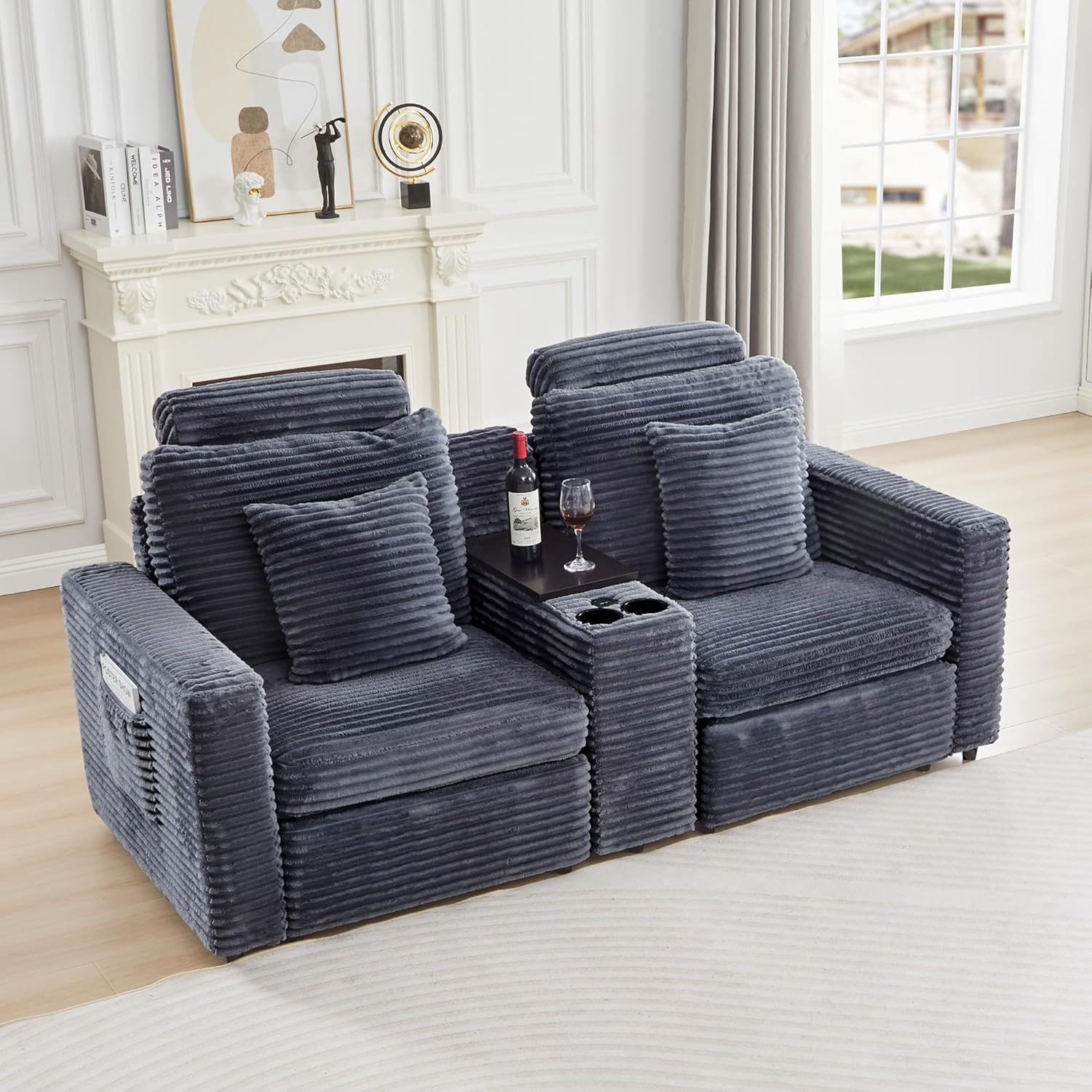 LEVNARY Modular Armless Chair Set of 2, Faux Rabbit Fur Upholstered Single Seat for Sectional Sofa Expansion (Gray)