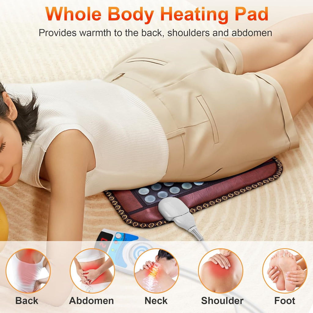 Natural Blue Jade Heating Pad, Infrared Heating Pad, Far Infrared Heating Pads with Travel Bag and Chair Strap, Smart Controller with Memory Function, Auto Shut Off (Brown, 17 in x 17 in)