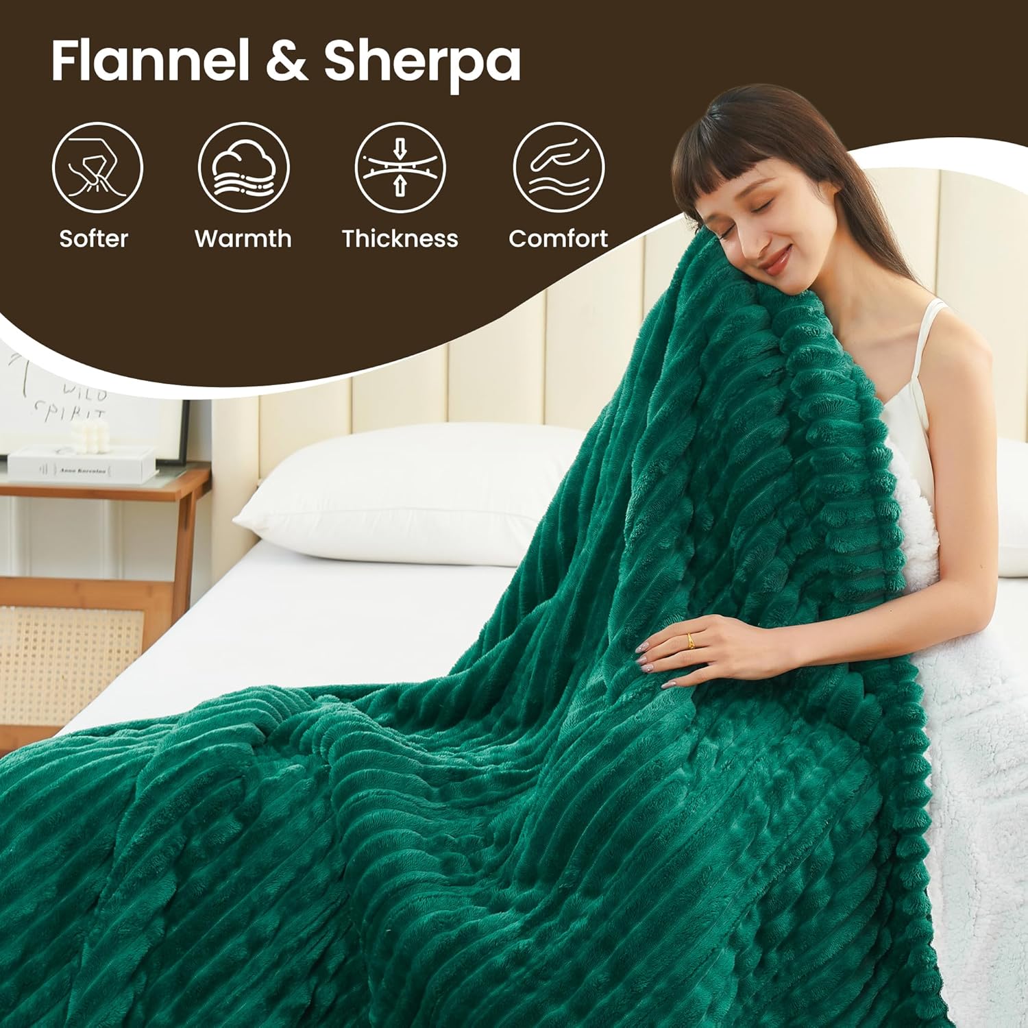 Heated Blanket Electric Blanket 50"x60", Soft Flannel Sherpa Electric Throw with 5 Heating Level & 12 Times Setting, Heated Throw with Overheating Protection, Machine Washable (Green)