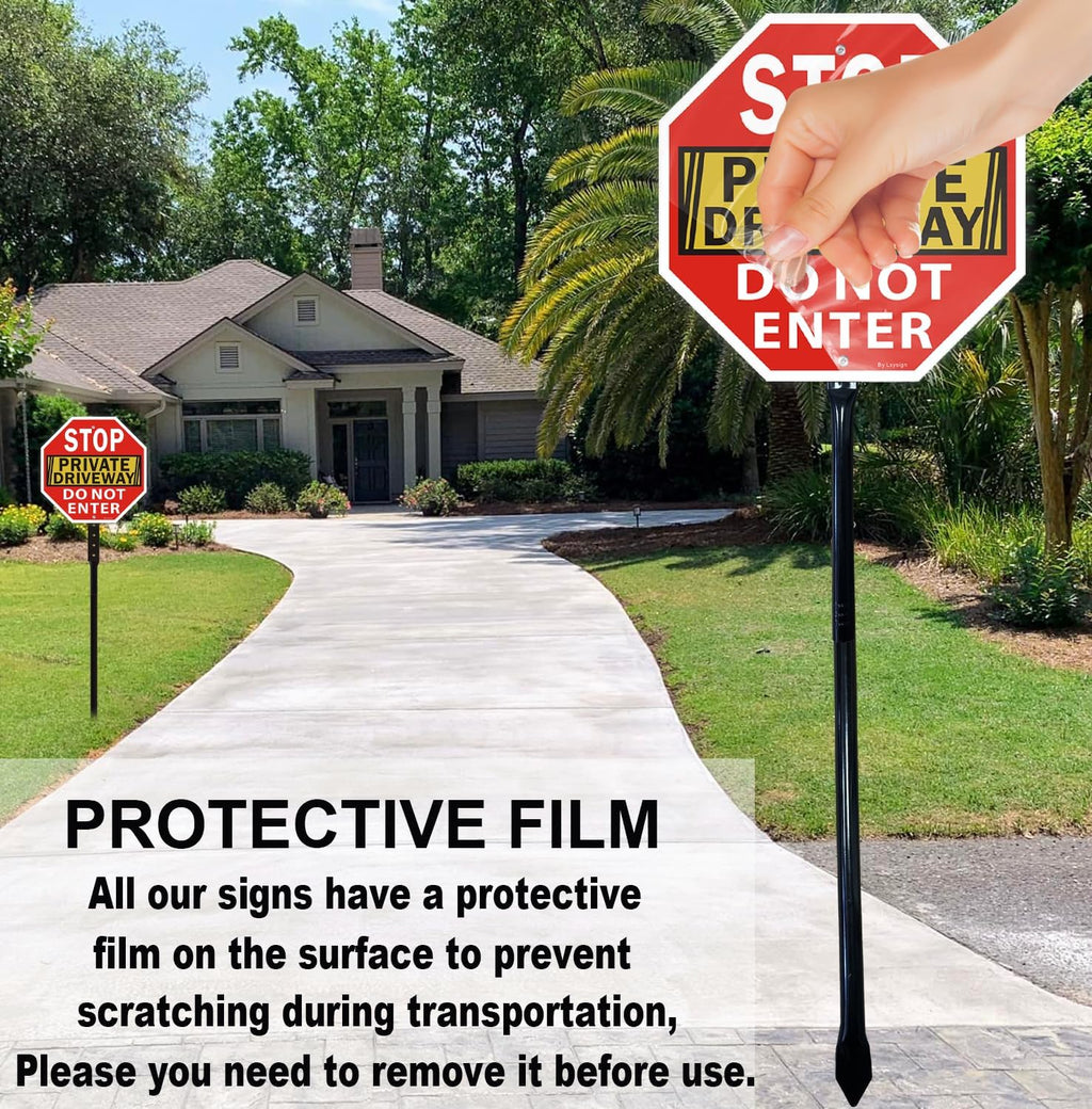Stop Sign, Do Not Enter Private Driveway Sign with Stake, 36" Tall, 12" x 12", Reflective Aluminum