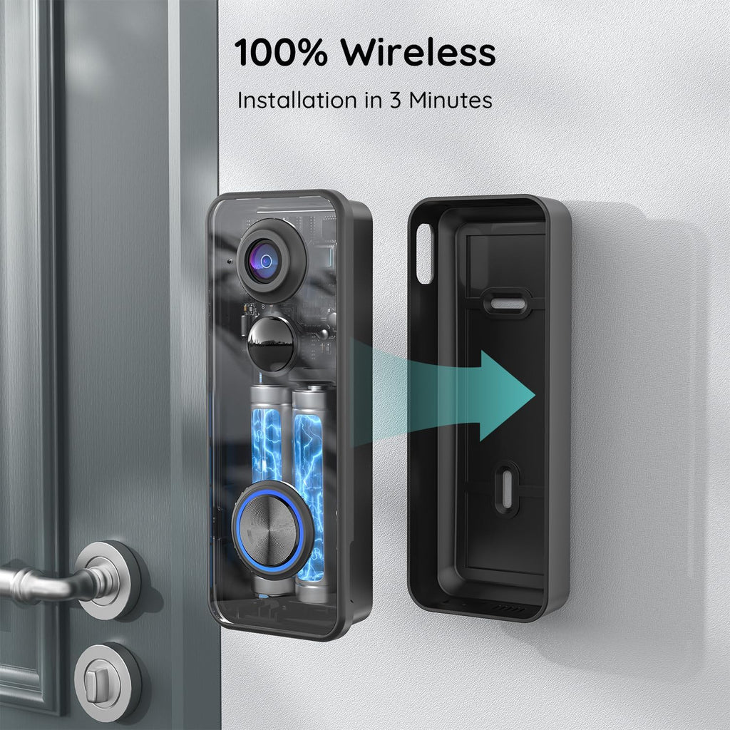 BOIFUN Doorbell Camera Wireless – No Subscription Required, 180° Ultra Wide-Angle, 2K FHD, AI Detection & Alert, HDR Night Vision, Two-Way Audio & Battery Video Doorbell with Chime, 2.4 GHz Wi-Fi Only