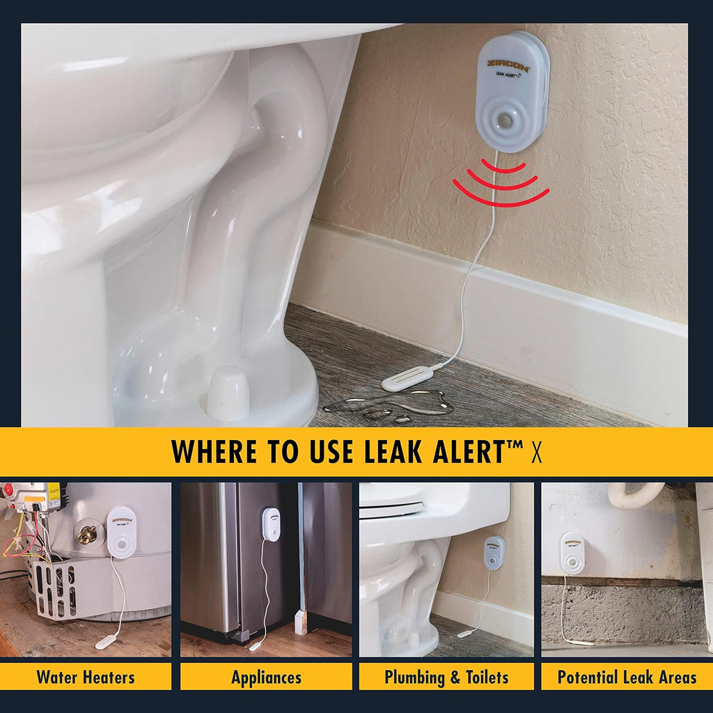 Zircon Leak Alert X – Smart Electronic Water Detector with 9.8 ft Cable – Email, Audio, & Visual Alerts, Battery Included,White