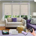 Graywind Motorized Light Filtering Shades Compatible with Alexa Google Hardwired WiFi Smart Half Shading Remote Control Automated Blinds Electric Window Shades, Custom Size (Jacquard Coffee)