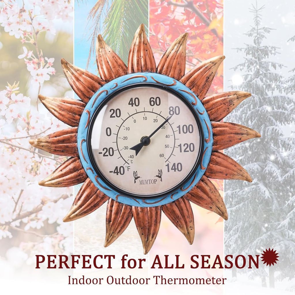 MUMTOP Indoor Outdoor Thermometer - Sunflower Wall Thermometer, Outdoor Thermometers for Patio, Room, Greenhouse, Outside, Garden Decor(Brown)