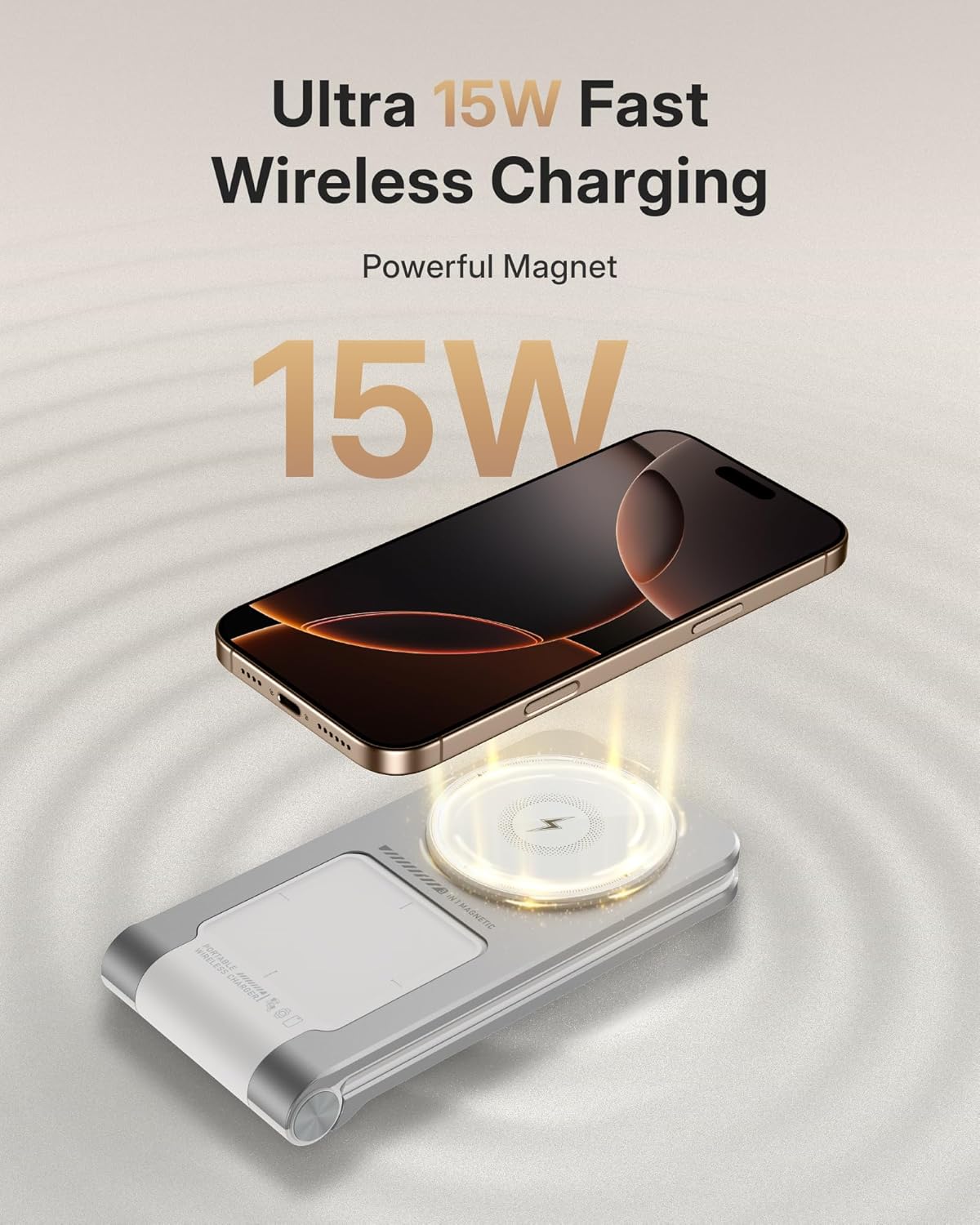 Wireless Mag-Safe Charger Stand for iPhone 17 Pro Max, 3 in 1 Charging Station for Multiple Devices, Metal Foldable Travel Charger for Apple Watch & AirPods, Built-in Retractable USB-C Cable, White