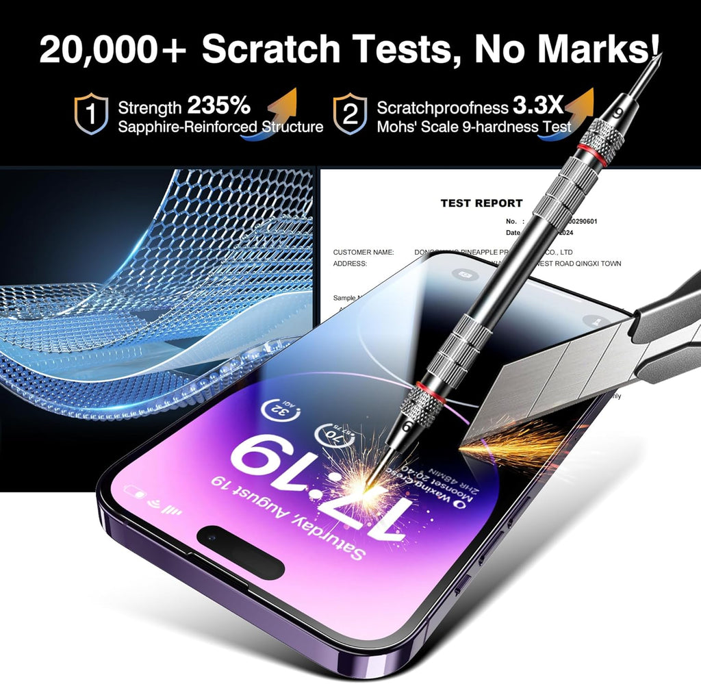 EZ-GLAZ- 4 Pack for iPhone 14 Pro Max Screen Protector [6.7"] With 2 Pack Camera Lens Protector, 9H+ Hardness 12FT Military Grade Shatterproof Scratch Resistant Durable Tempered Glass Film with Flawless Fit Kit, HD Clear
