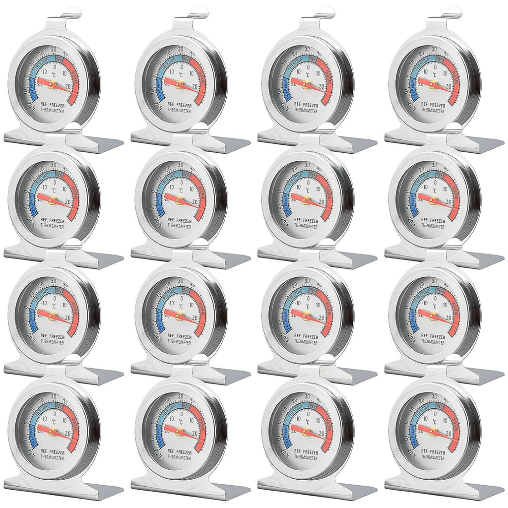 16 Pack Refrigerator Thermometer Large Dial Freezer Thermometer Classic Series Fridge Alarm Thermometer Internal Temperature Gauge for Fridge Freezer Cooler