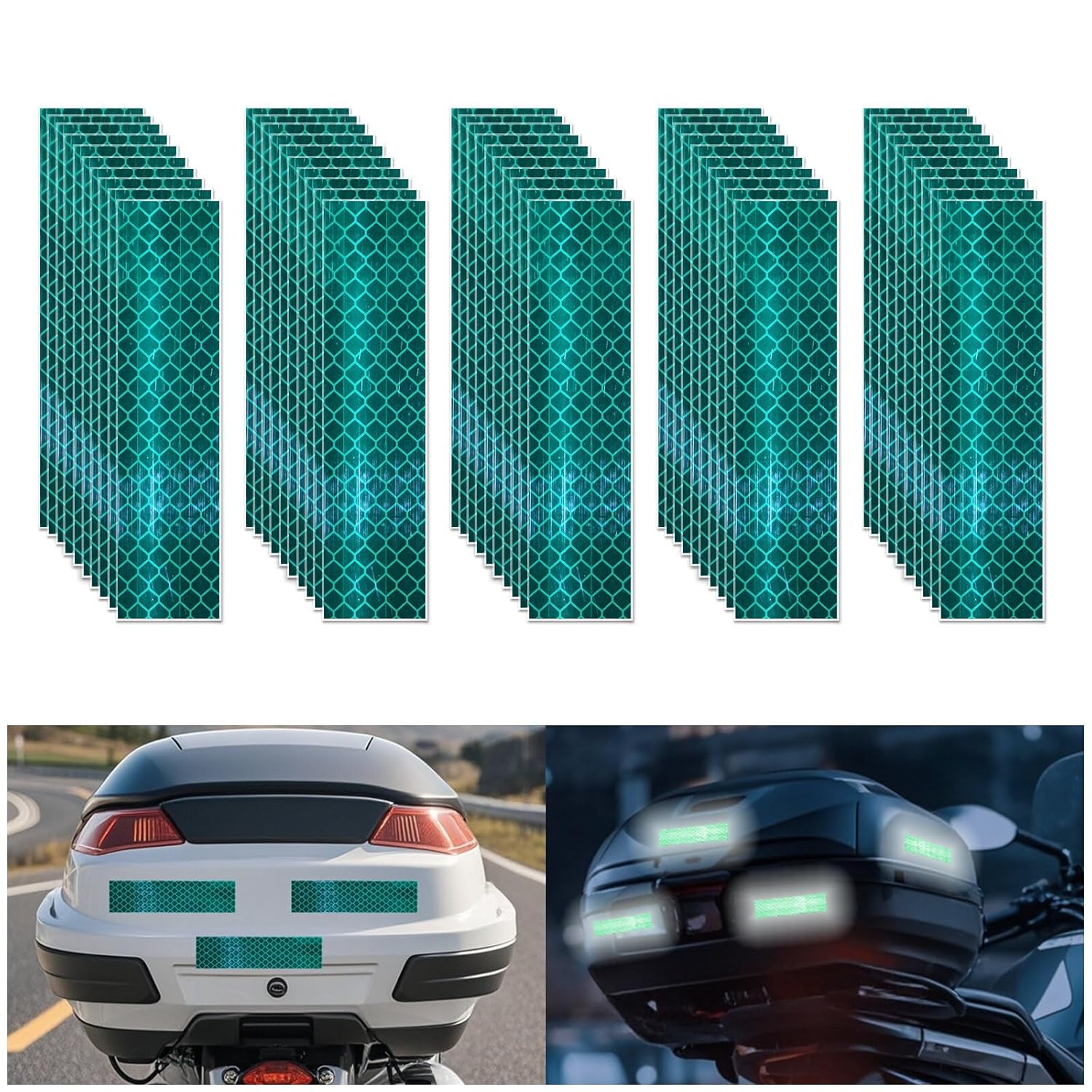 Non Fading Green Reflective Stickers 1 inch X 4 inch, Outdoor Waterproof High Visibility Warning Safety Adhesive Reflector Tape (50 Pcs)