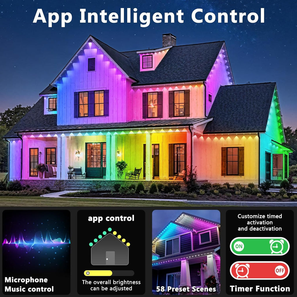 LETIANPAI 400FT Permanent Outdoor Lights,RGB Eaves Lights with App Control Remote,DIY Scene Modes IP67 Waterproof Outdoors Under Eave Lighting,Outdoor Light for Garden Decor