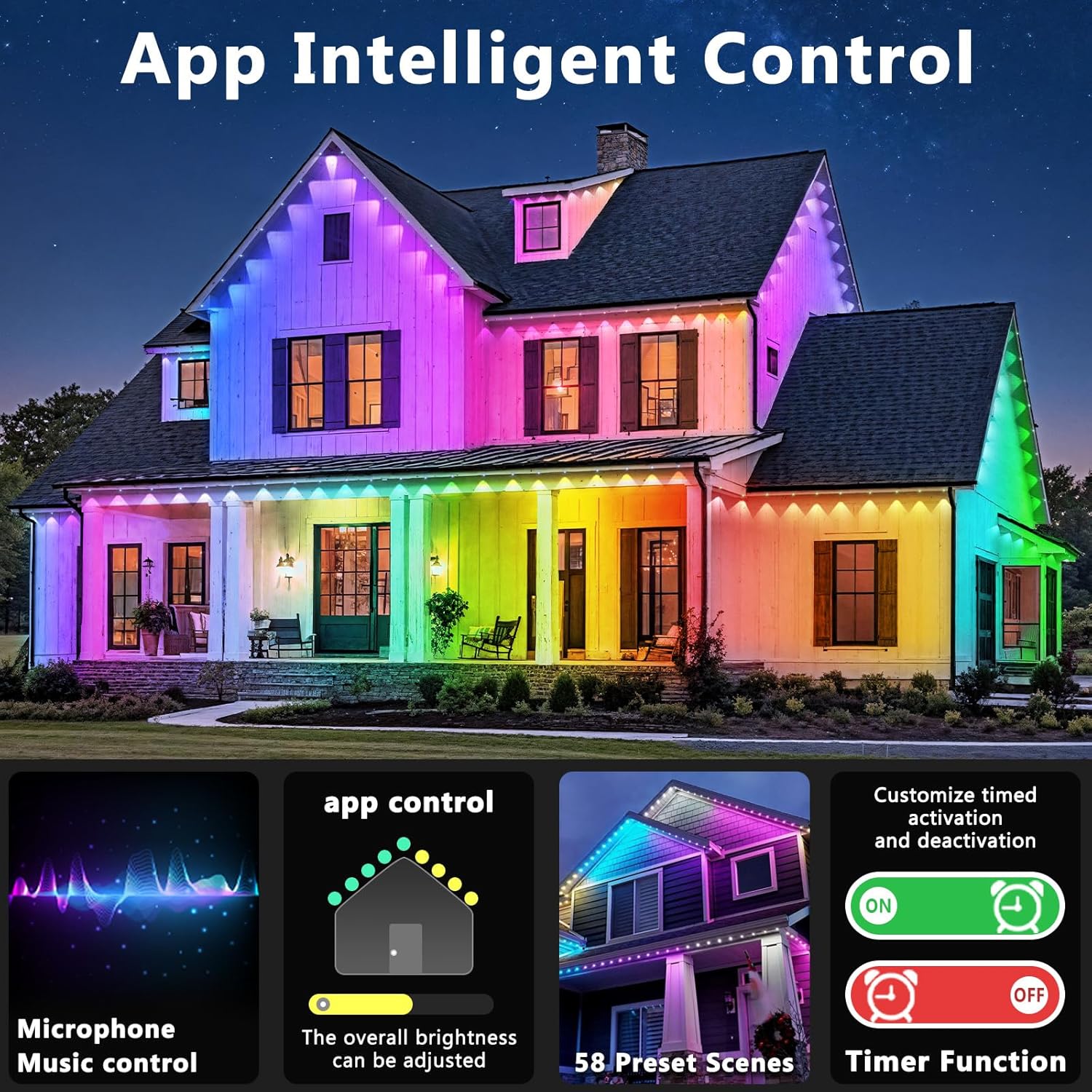 LETIANPAI 40FT Permanent Outdoor Lights,RGB Eaves Light with App Control Remote,DIY Scene Modes IP67 Waterproof Under Eave Lighting,Outdoor Lights for Decor,Garden Decor,House,Party,Holiday