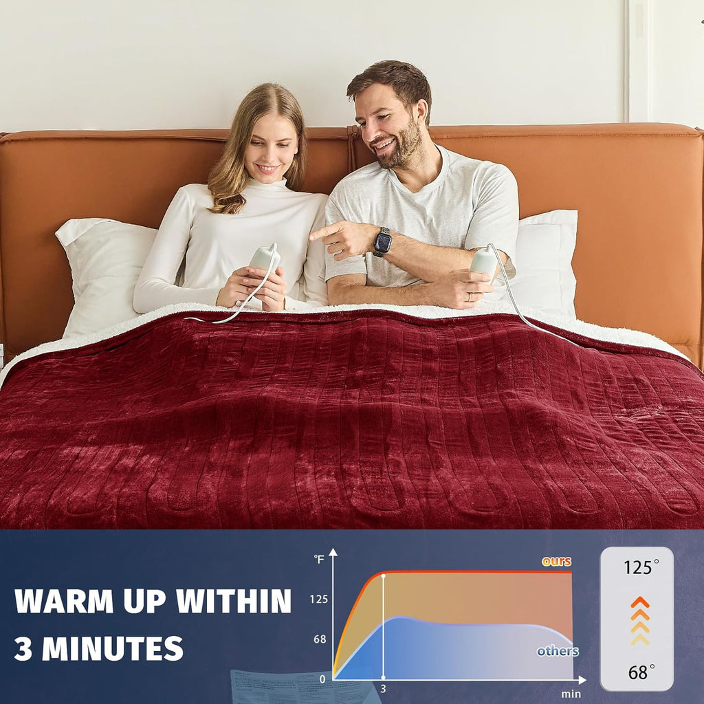 Heated Electric Blanket Queen Size - 84" x 90" Heating Blanket with Dual Control, 10 Heating Levels & 8 Hours Auto Off, Soft Warm Flannel Blanket, Christmas Birthday Gifts for Senior Grandma