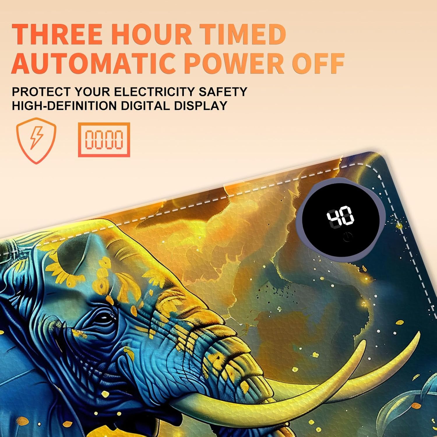 Heated Mouse Pad, Warm Desk Pad, Keyboard Mat 31.5 x 13 Inch Large Size Intelligent Fast Heating, 3 Speed Adjustable, Timed Auto Power Off for Game Office Home,Elephant in Sunflower Field