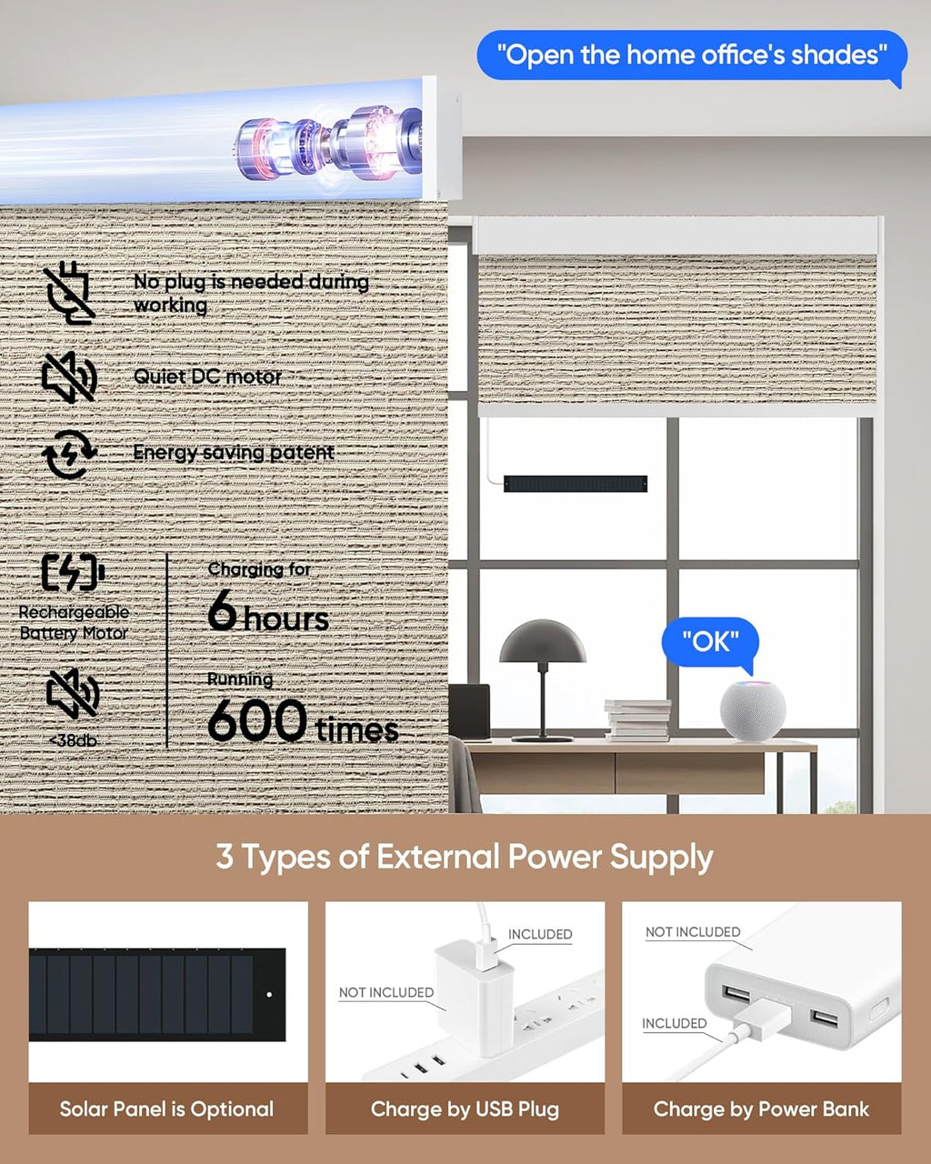 Kincmo Motorized Blinds with Remote,100% Blackout Motorized Roller Shades Work with Apple Homekit,Alexa,Google, Custom Electric Blinds with App,Voice Control (Classic Sandy)