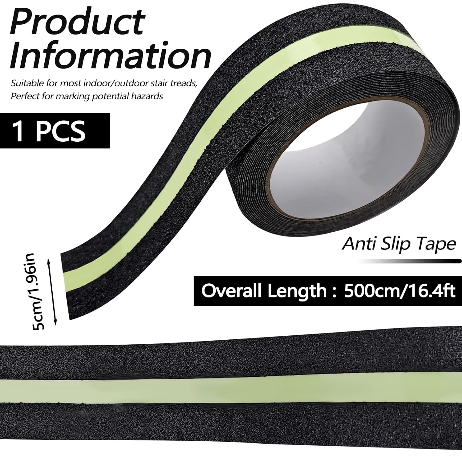 Huakaile Glow in The Dark Tape Anti Slip Grip Tape, 1.96" x 16.4Ft Luminous Reflective Tape, Waterproof Non Skid Traction Tape Strips for Outdoors Steps Indoor Stairs Treads Ladder Floor