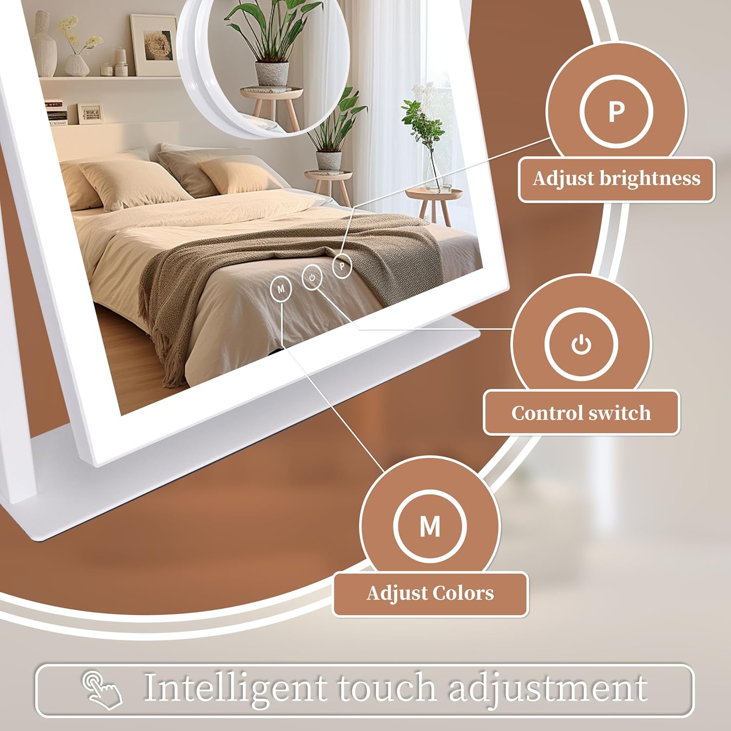 Lighted Vanity Mirror with Lights, Makeup Mirror with Light, 16.7"x 13.2",Three Color Lighting Modes and Dimmable Lighting, Smart Touch Control, 360°Rotation, for Vanity Desk Tabletop,Dressing Room