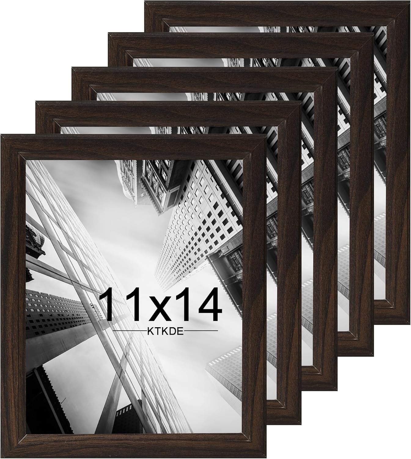 KTKDE 11x14 Picture Frame Set of 5,Wooden frames walnut, Vertical & Horizontal Wall Hanging for Wall Display,Studio Gallery Photo Frame for Photos, Posters & Art Prints