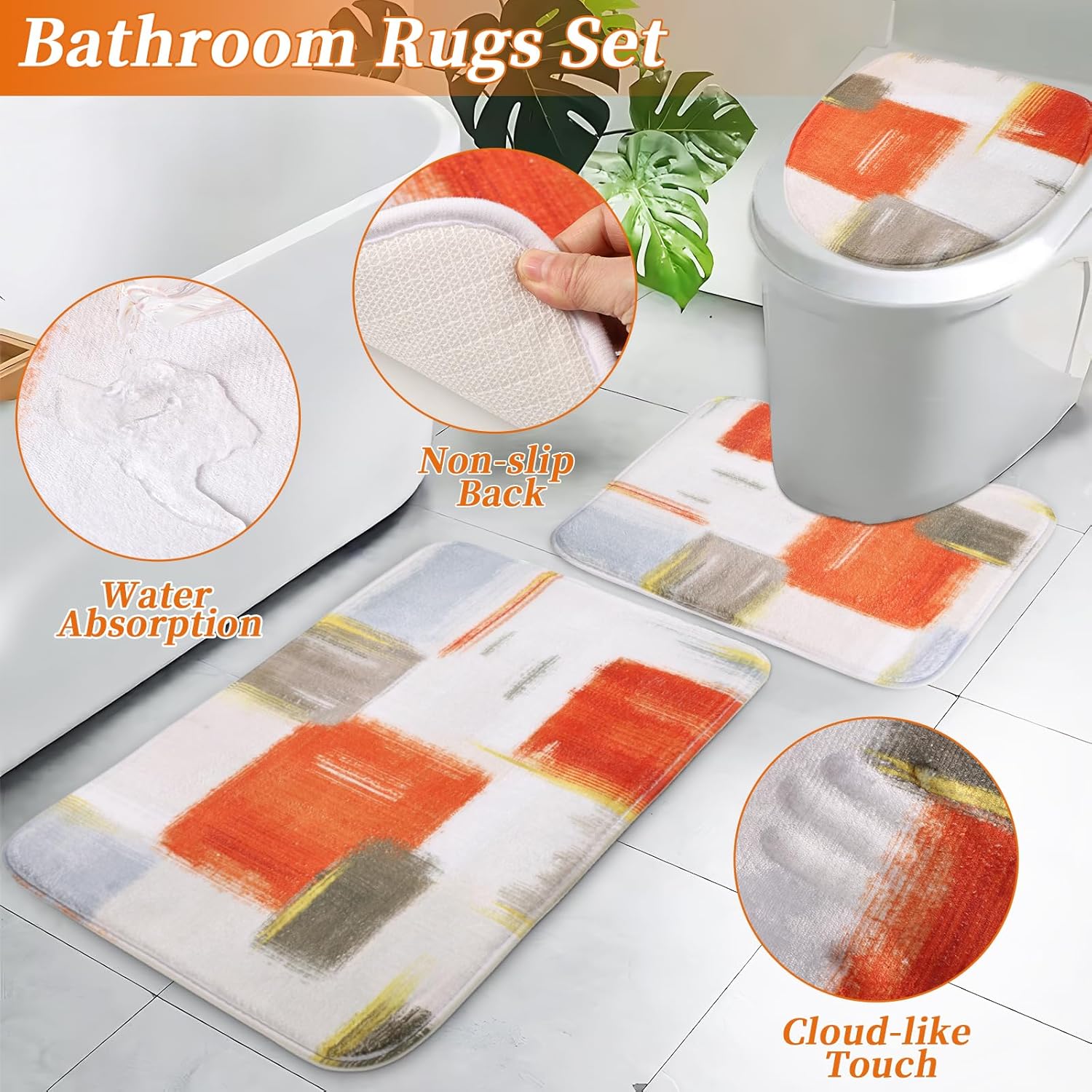 Bathroom Accessories Set - 26PCS Orange Bathroom Set, Bathroom Accessory Set with Shower Curtain and Rugs and Bathtub Mats for Home