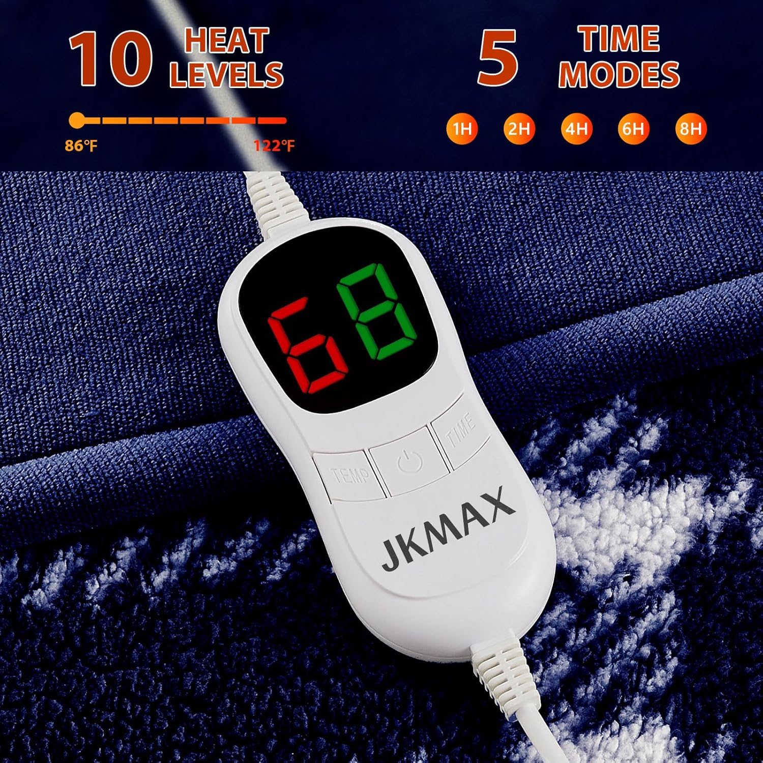 Heated Electric Blanket King Size - 100"x90" Flannel Heating Blanket with 10 Heating Levels & 5 Time Settings Over-Heat Protection, Winter Warmer for Adults with ETL Certification（Navy Blue）