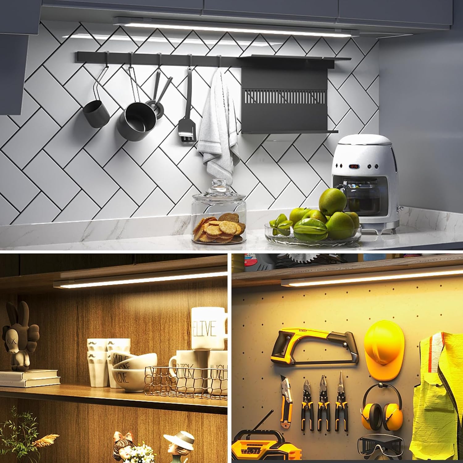 MYPLUS Under Cabinet Lights with Hand Wave, 16" Dimmable 5 Color 2700K/3500K/4000K/5000K/6500K, Bright 450 Lumens,7W,120V, Led Light Bar for Kitchen,Sink,Indoor