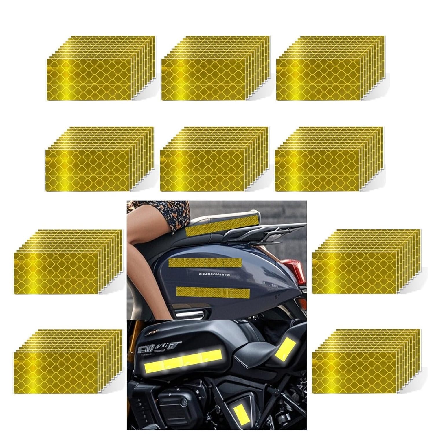 Non Fading Yellow Reflective Stickers 1 inch X 2 inch, Outdoor Waterproof High Visibility Warning Safety Adhesive Reflector Tape (100 Pcs)